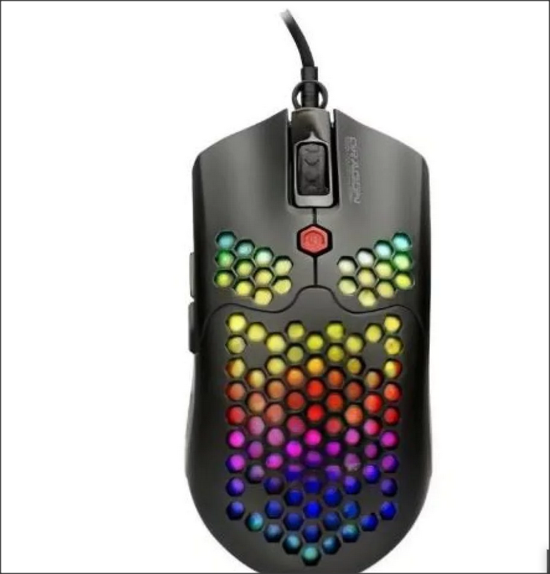 PZA, Mouse Gamer Dragon XT USB 6400 dpi Ultra Ligero RGB 6 Botones Silenciosos, FechaPed: 11/Feb/21