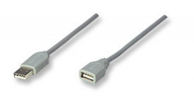 *Cable USB - Extension MANHATTAN, 3 m, USB A, USB A, Macho/hembra, Gris