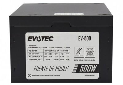 *Fuente de Poder EVOTEC EV-500, Negro, 500 W
